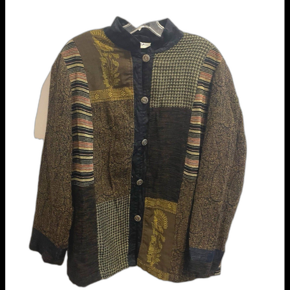 Vtg White Stag Brown Quilted Pattern Button Up Jacket M 8/10 Artsy Lagenlook